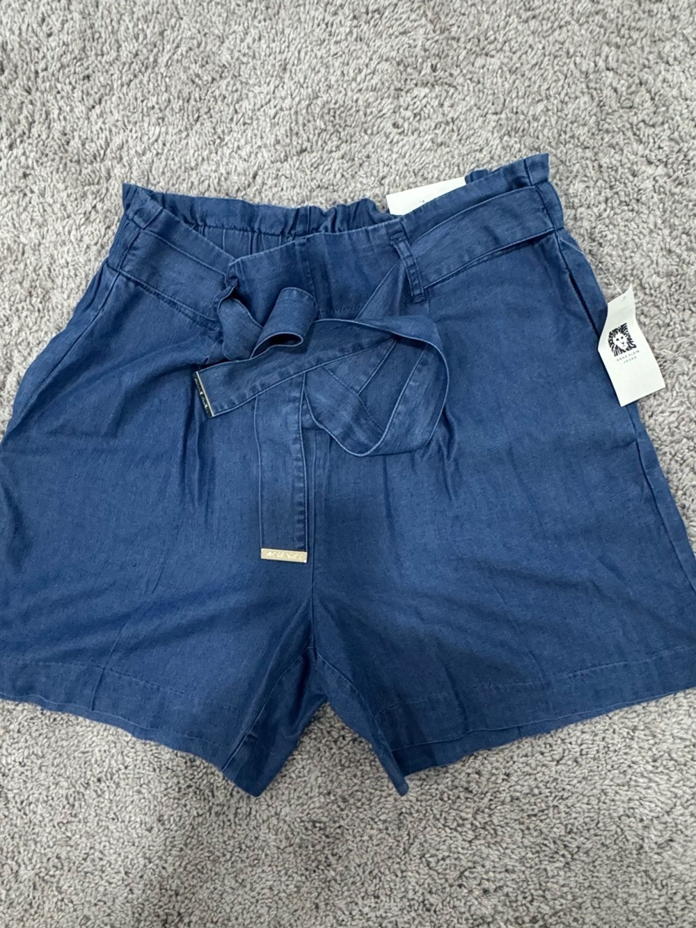 Anne Klein Navy High-Waist Paperbag Shorts with Self-Tie